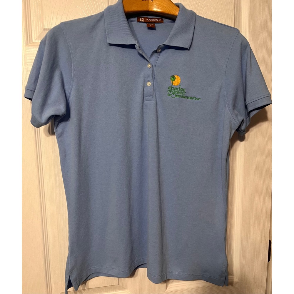 Harriton Womens‎ XL Light Blue Disney Shades of Green Resort Polo Shirt SS